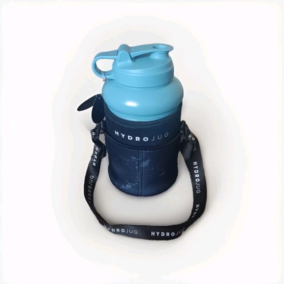 HYDROJUG Water Hydration Bottle & Straw, Blue W/Black Marble Print Sleeve 73 Oz - Picture 1 of 8
